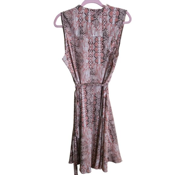 Nanette Lepore Pink Snakeskin Print Sleeveless Pintuck Tie Belt Size 14 - Picture 3 of 8